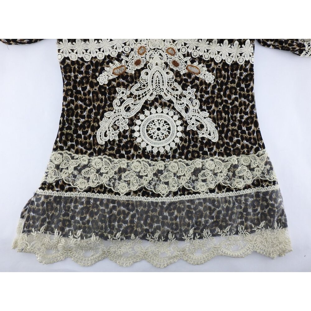 Vintage Passion Concept Leopard Lace Boho Tunic Top Womens Sz M Y2K - Picture 9 of 12